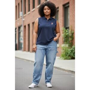 Vtg Disney Sleeveless Polo Shirt Blingy GRUMPY 3X Blue Red Embroidered Dwarves